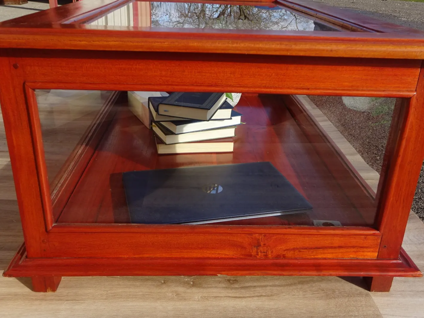Vitrine mit exotischer Holzstruktur