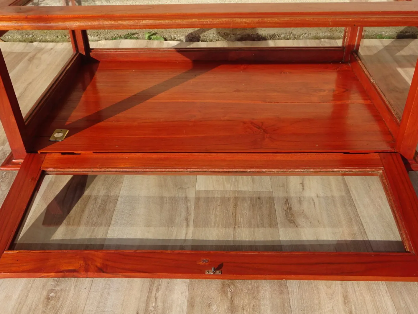 Vitrine mit exotischer Holzstruktur