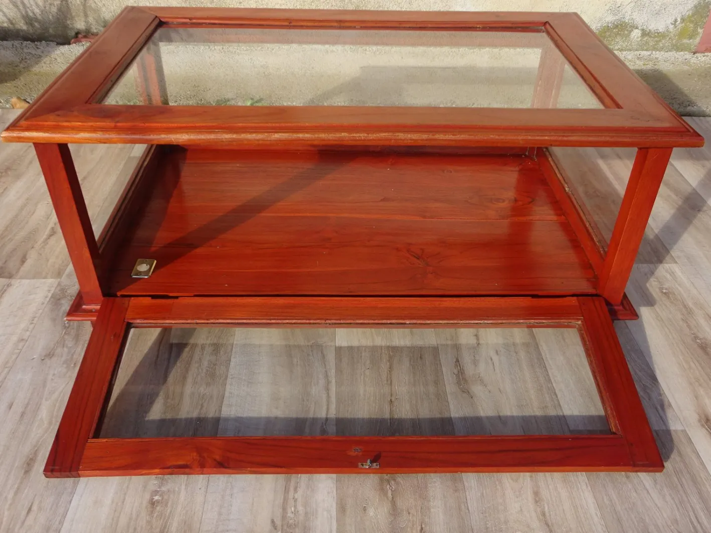 Vitrine mit exotischer Holzstruktur