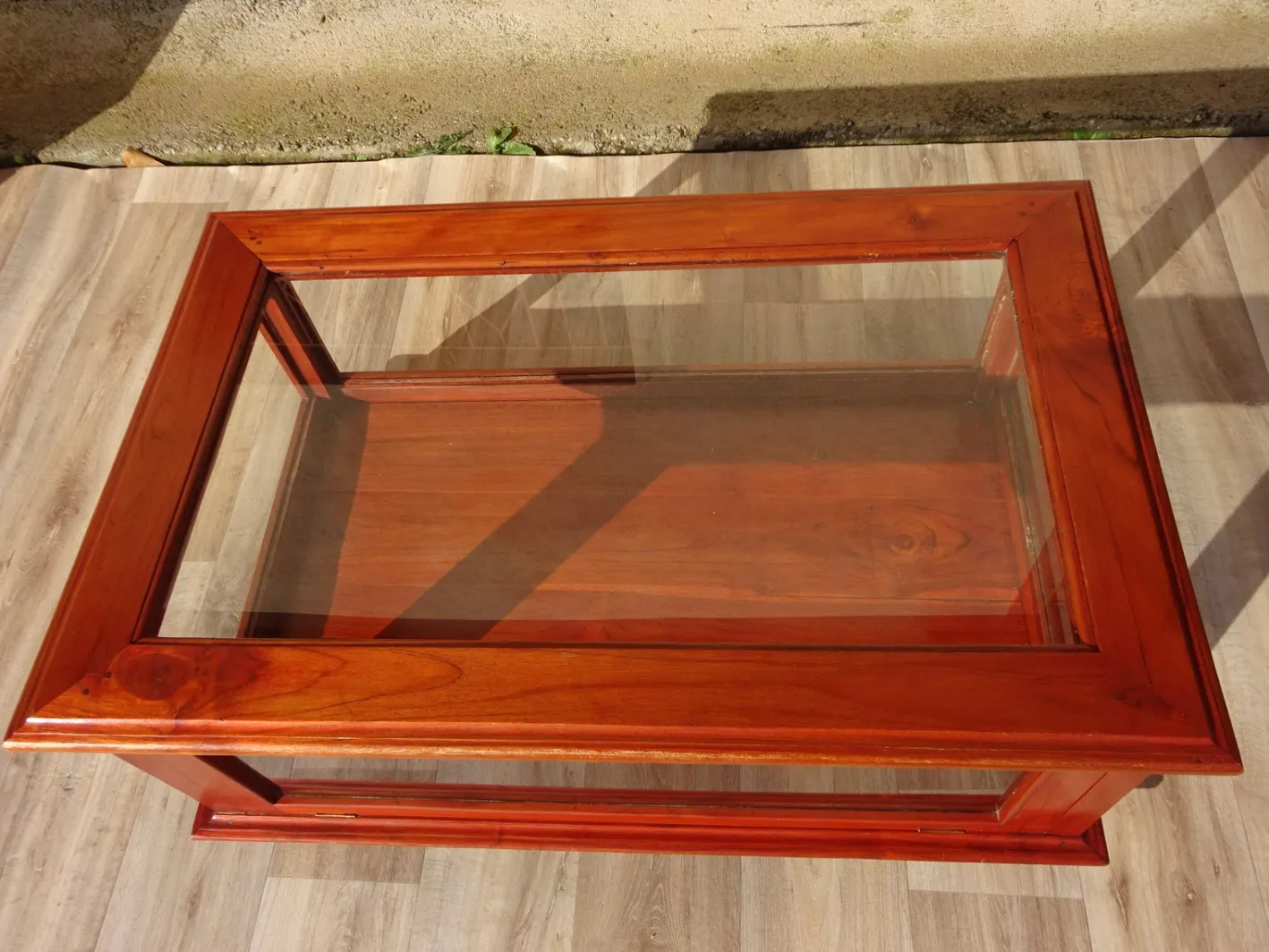 Vitrine mit exotischer Holzstruktur