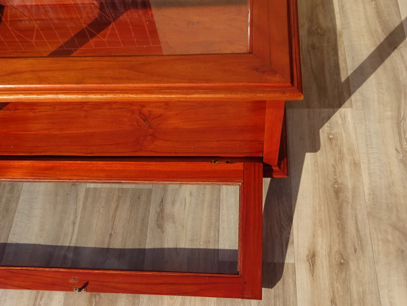 Vitrine mit exotischer Holzstruktur