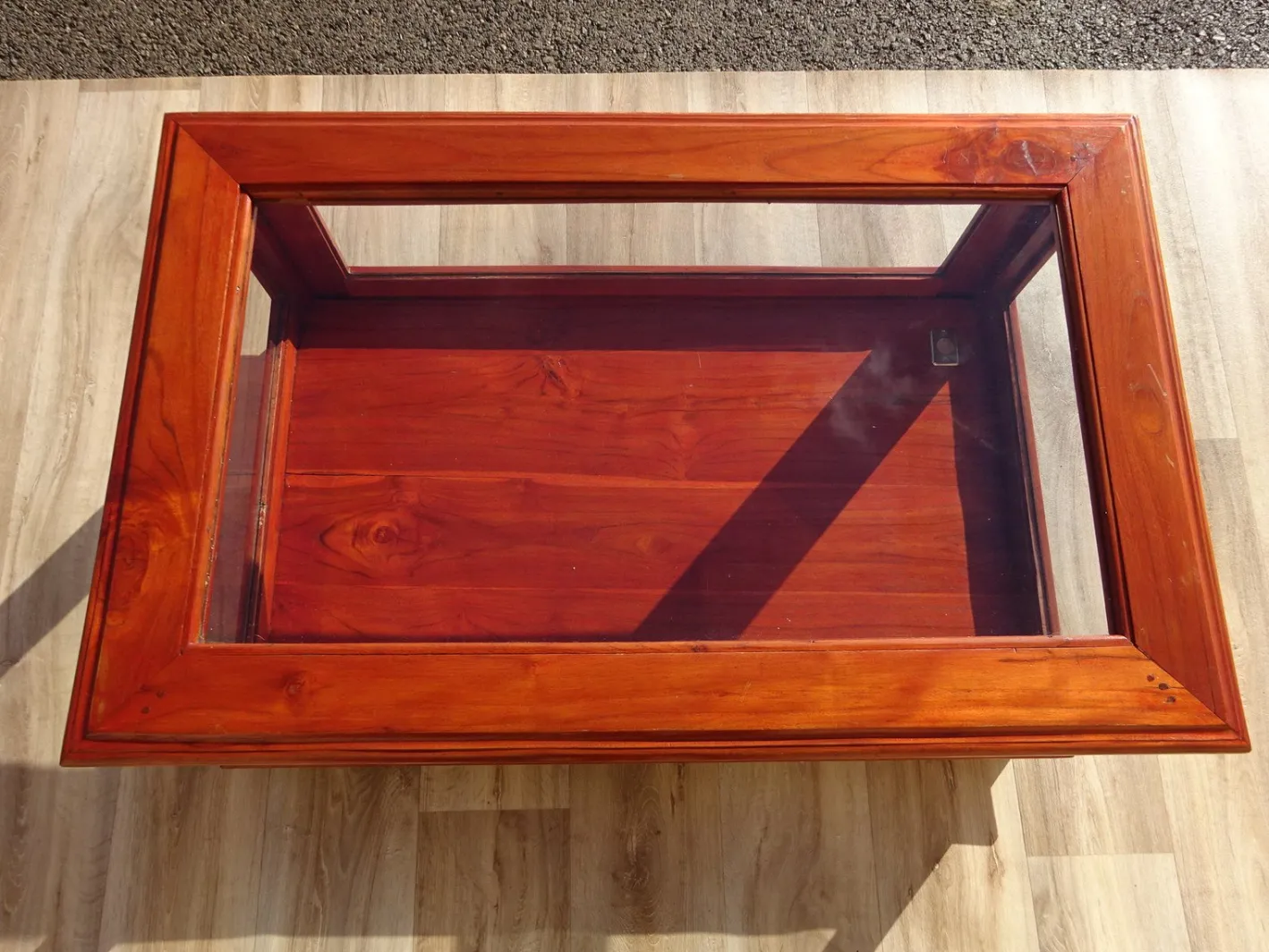 Vitrine mit exotischer Holzstruktur