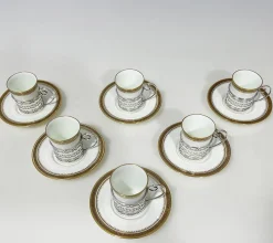 Walker & Hall zugeschriebene Kaffeetassen und Untertassen mit Silbernen Becherhaltern für Wedgwood, 1919