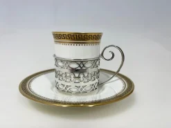Walker & Hall zugeschriebene Kaffeetassen und Untertassen mit Silbernen Becherhaltern für Wedgwood, 1919