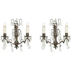 Wandlampen aus Messing & Kristallglas, 1900er, 2er Set