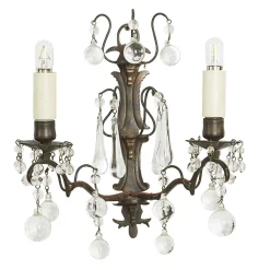 Wandlampen aus Messing & Kristallglas, 1900er, 2er Set
