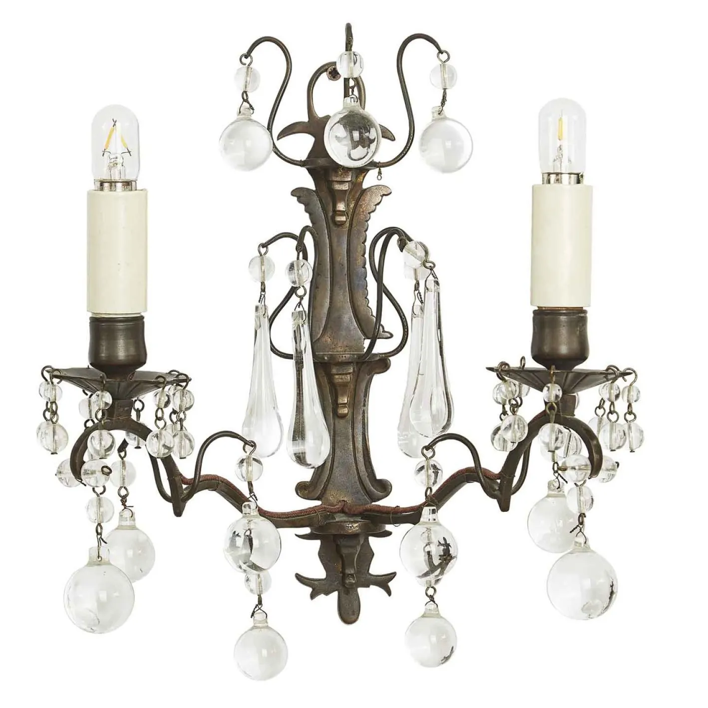 Wandlampen aus Messing & Kristallglas, 1900er, 2er Set