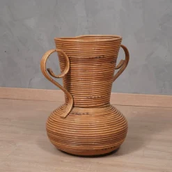 Warme Honigfarbene Amphora Vase aus Rattan von Vivai Del Sud, Italien, 1960