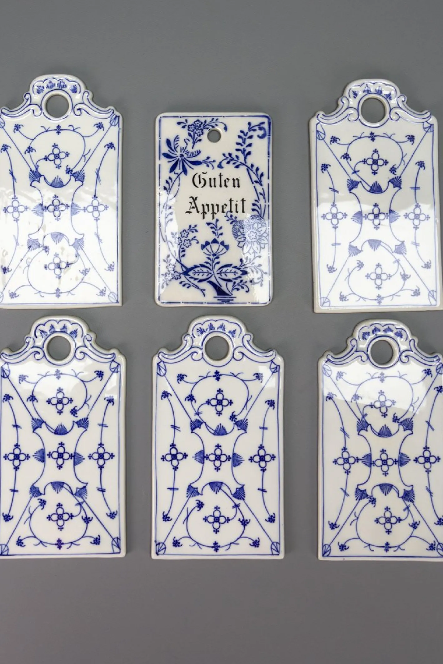 Weiß & Blaue Porzellan Frühstücksbretter, Deutschland, 1930er, 6 . Set