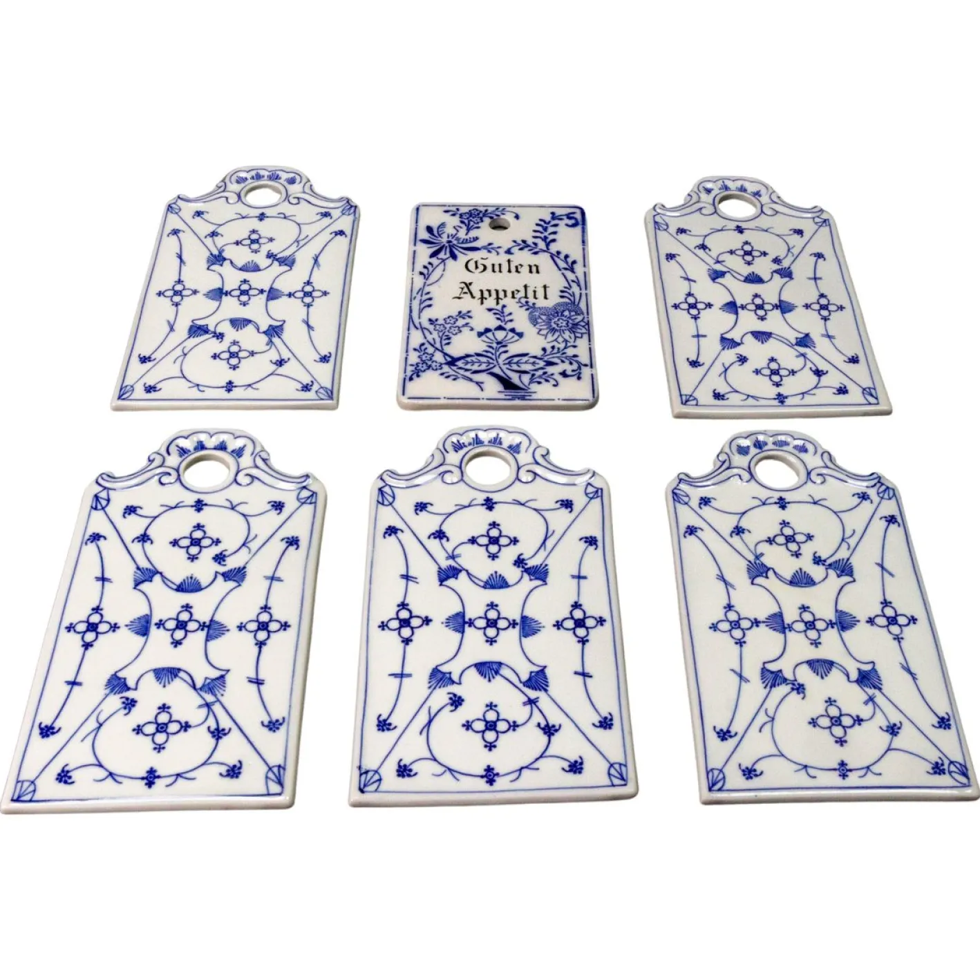 Weiß & Blaue Porzellan Frühstücksbretter, Deutschland, 1930er, 6 . Set