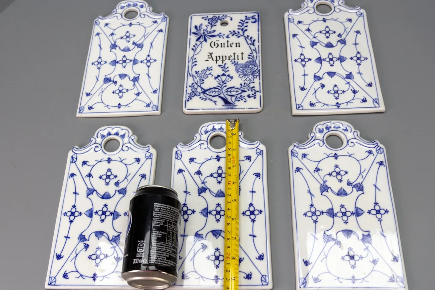 Weiß & Blaue Porzellan Frühstücksbretter, Deutschland, 1930er, 6 . Set