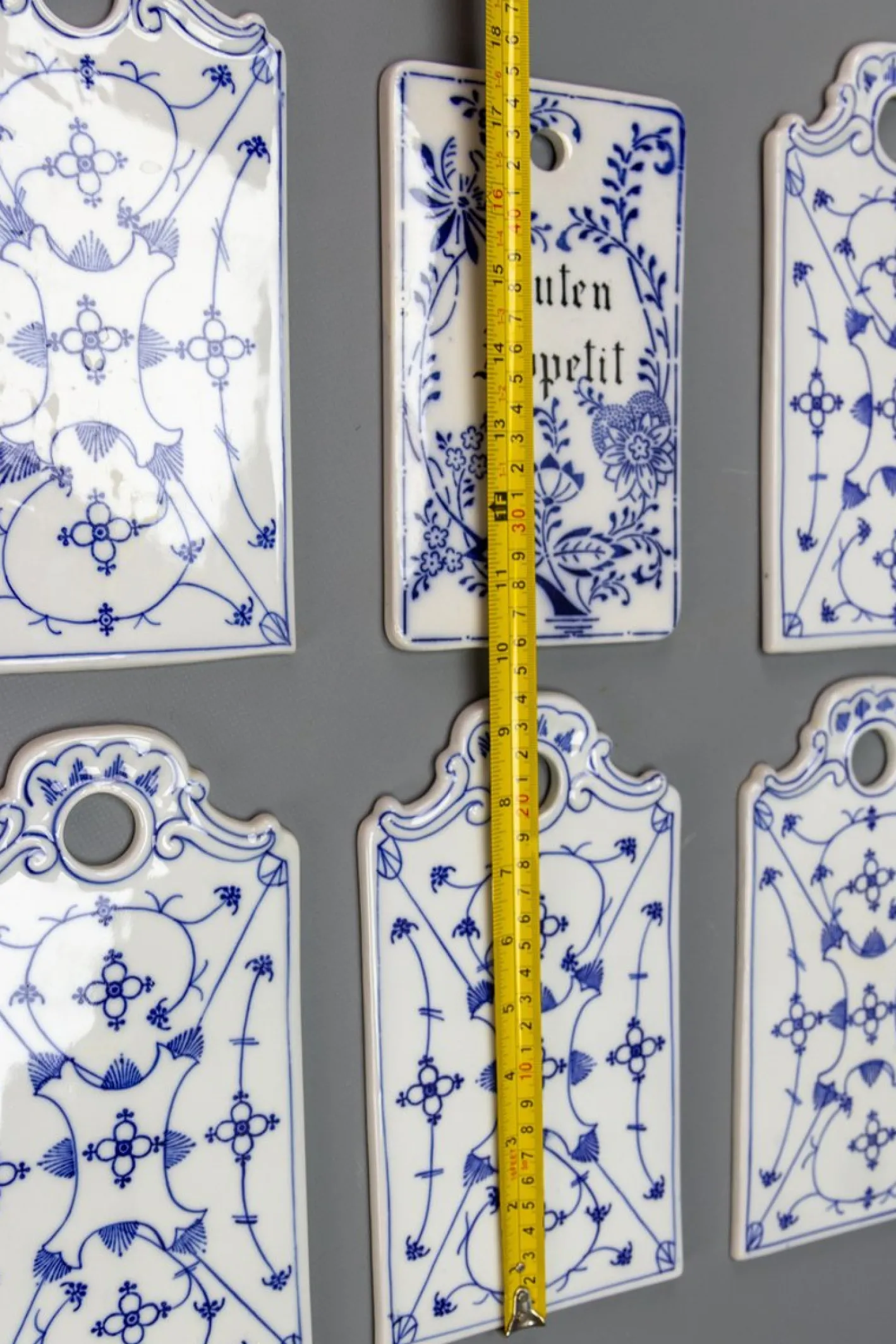Weiß & Blaue Porzellan Frühstücksbretter, Deutschland, 1930er, 6 . Set