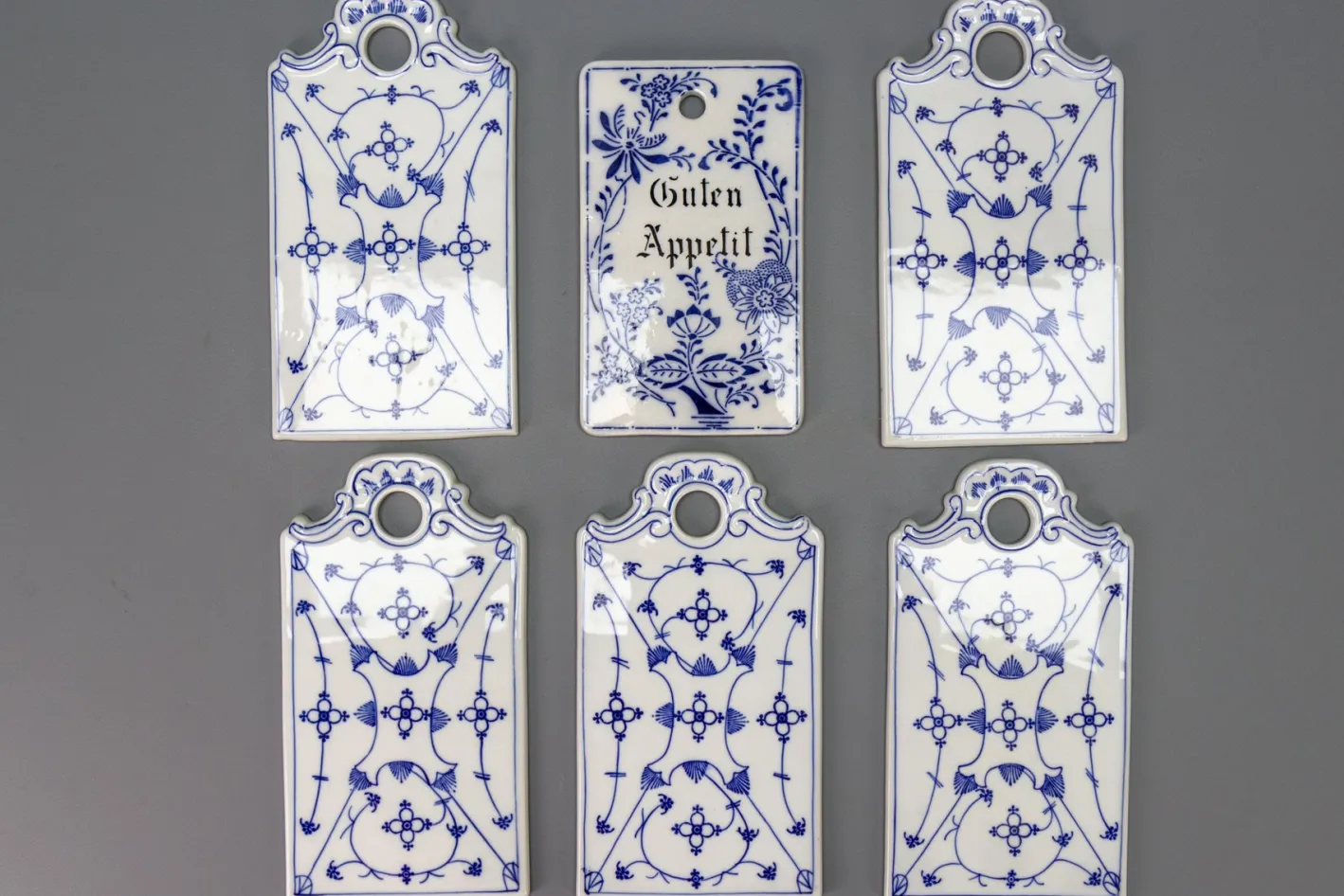 Weiß & Blaue Porzellan Frühstücksbretter, Deutschland, 1930er, 6 . Set