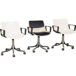 Weiße Bürostühle mit Rollen von Osvaldo Borsani für Tecno, 1980er, 3 . Set