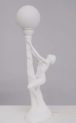 Weiße italienische Art Deco Naked Woman Keramiklampe, 1970er