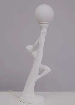 Weiße italienische Art Deco Naked Woman Keramiklampe, 1970er