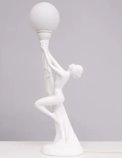 Weiße italienische Art Deco Naked Woman Keramiklampe, 1970er