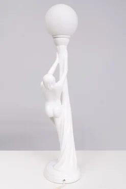 Weiße italienische Art Deco Naked Woman Keramiklampe, 1970er