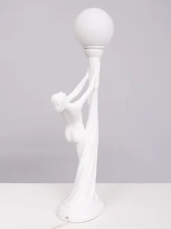 Weiße italienische Art Deco Naked Woman Keramiklampe, 1970er