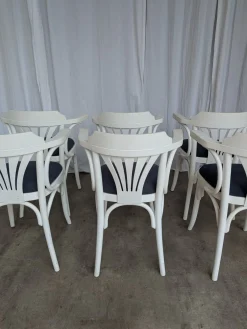 Weiße Vintage Esszimmerstühle aus Bugholz mit blauen Stoffsitzen, 1970er, 6er Set