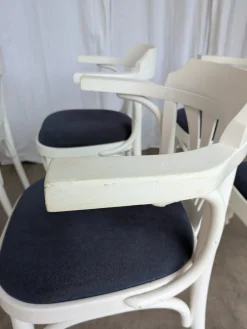 Weiße Vintage Esszimmerstühle aus Bugholz mit blauen Stoffsitzen, 1970er, 6er Set