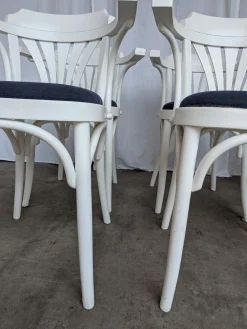 Weiße Vintage Esszimmerstühle aus Bugholz mit blauen Stoffsitzen, 1970er, 6er Set