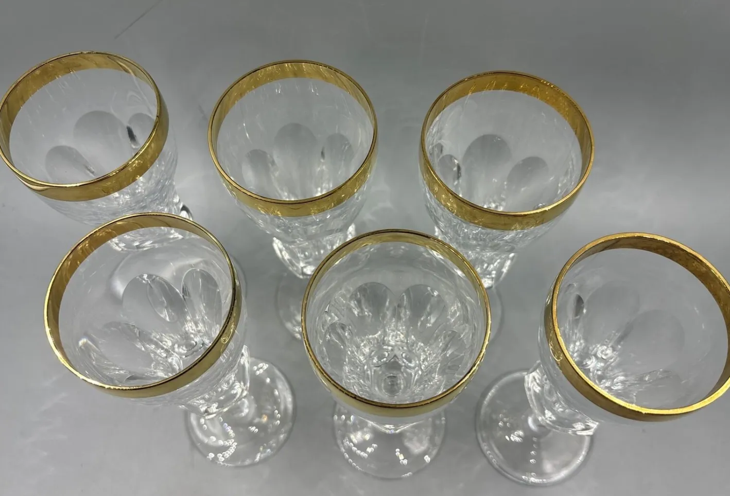 Weingläser mit 18 Karat Goldrand von Franz Kaspar für Glashütte, 1950er, 6 . Set