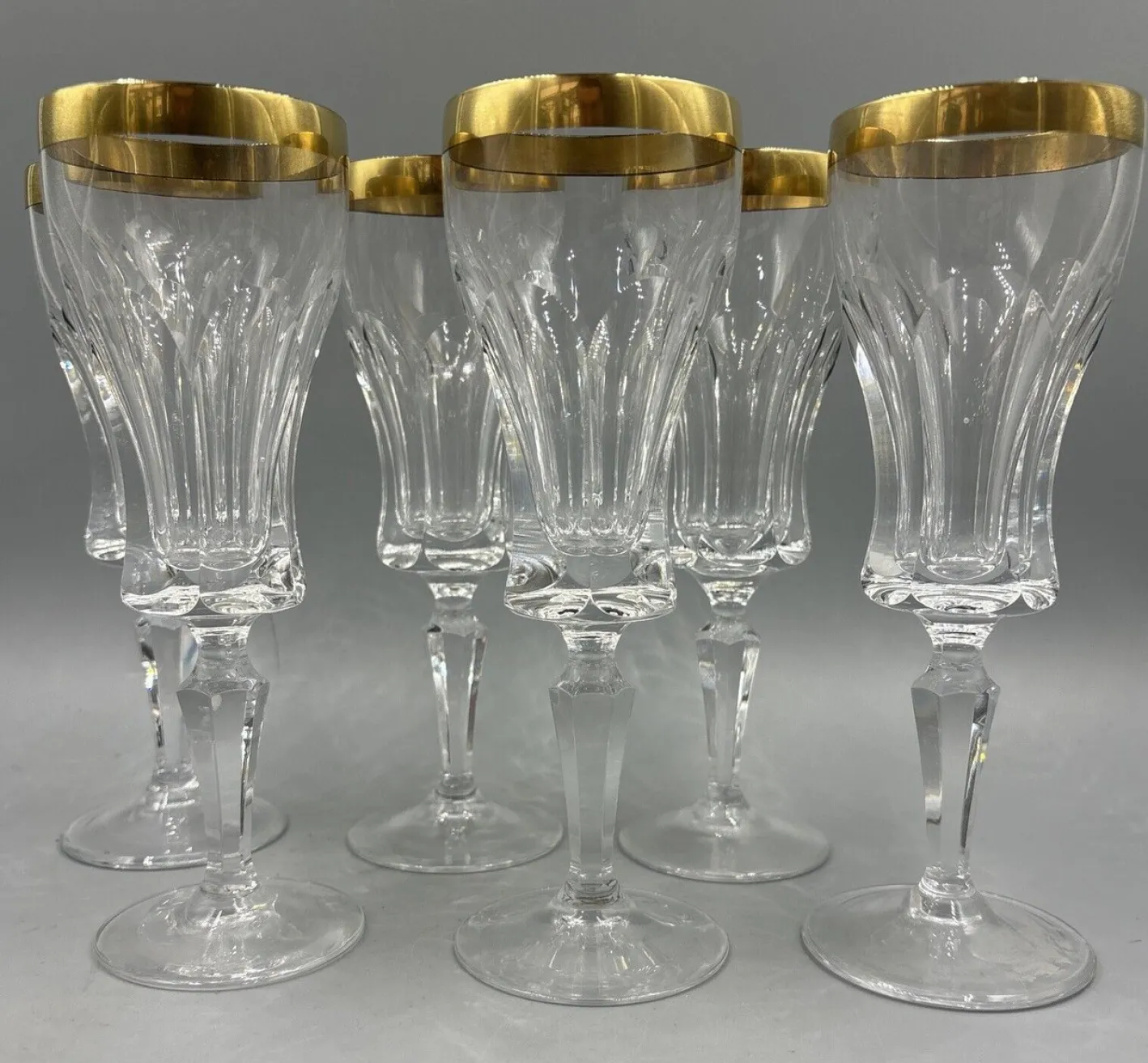 Weingläser mit 18 Karat Goldrand von Franz Kaspar für Glashütte, 1950er, 6 . Set
