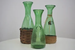 Weinkaraffe aus grünem grünem Glas, 1950er, 4er Set