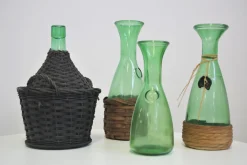 Weinkaraffe aus grünem grünem Glas, 1950er, 4er Set