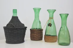 Weinkaraffe aus grünem grünem Glas, 1950er, 4er Set