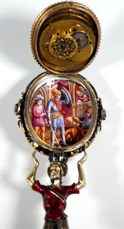 Wiener Tischuhr aus silberner Emaille, 1880