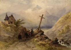 William Oliver RI, Spanish Travellers on a Coastal Path, Frühes 19. Jh., Aquarell