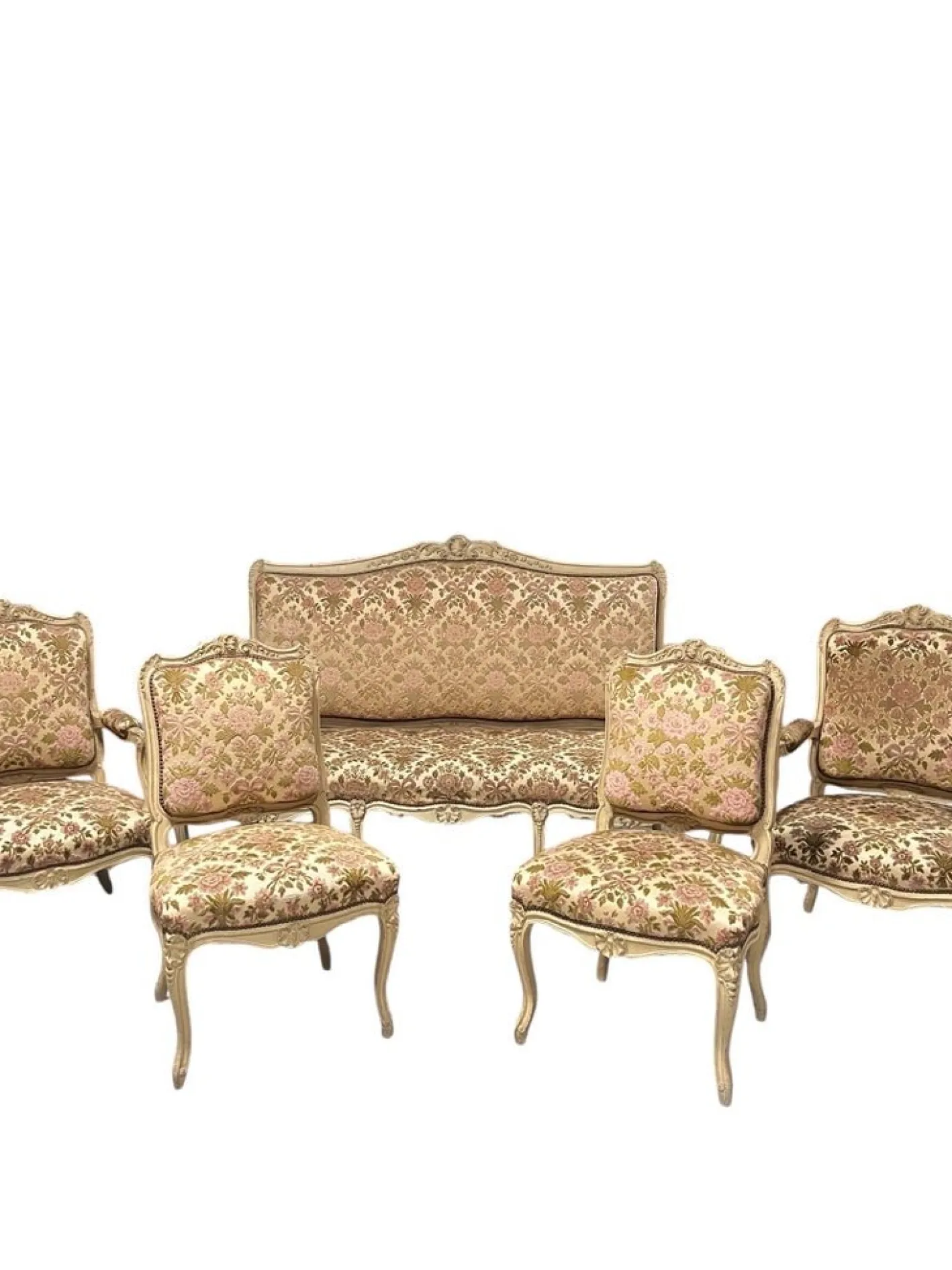 Wohnzimmer Set aus lackiertem geschnitztem Holz, 5 . Set