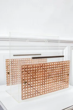 Zeitschriftenständer aus Acrylglas & Caning, 1970er