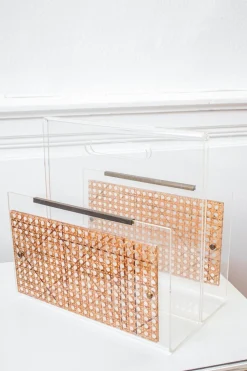 Zeitschriftenständer aus Acrylglas & Caning, 1970er