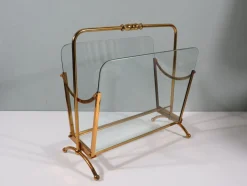 Zeitschriftenständer aus Messing und Glas, Italien, 1950er-1960er