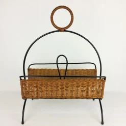 Zeitschriftenständer aus Rattan & Metall, 1960