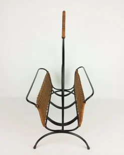 Zeitschriftenständer aus Rattan & Metall, 1960