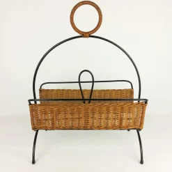 Zeitschriftenständer aus Rattan & Metall, 1960
