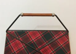 Zeitschriftenständer aus schwarz lackiertem Metall & Leder mit Fliesenbezügen