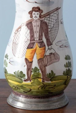 Zinngefasster Fischer-Birnkrug aus Bayreuther Fayence, 19