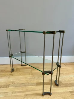 Zweistufiger Konsolentisch aus Messing & Glas von Peter Ghyczy, 1970