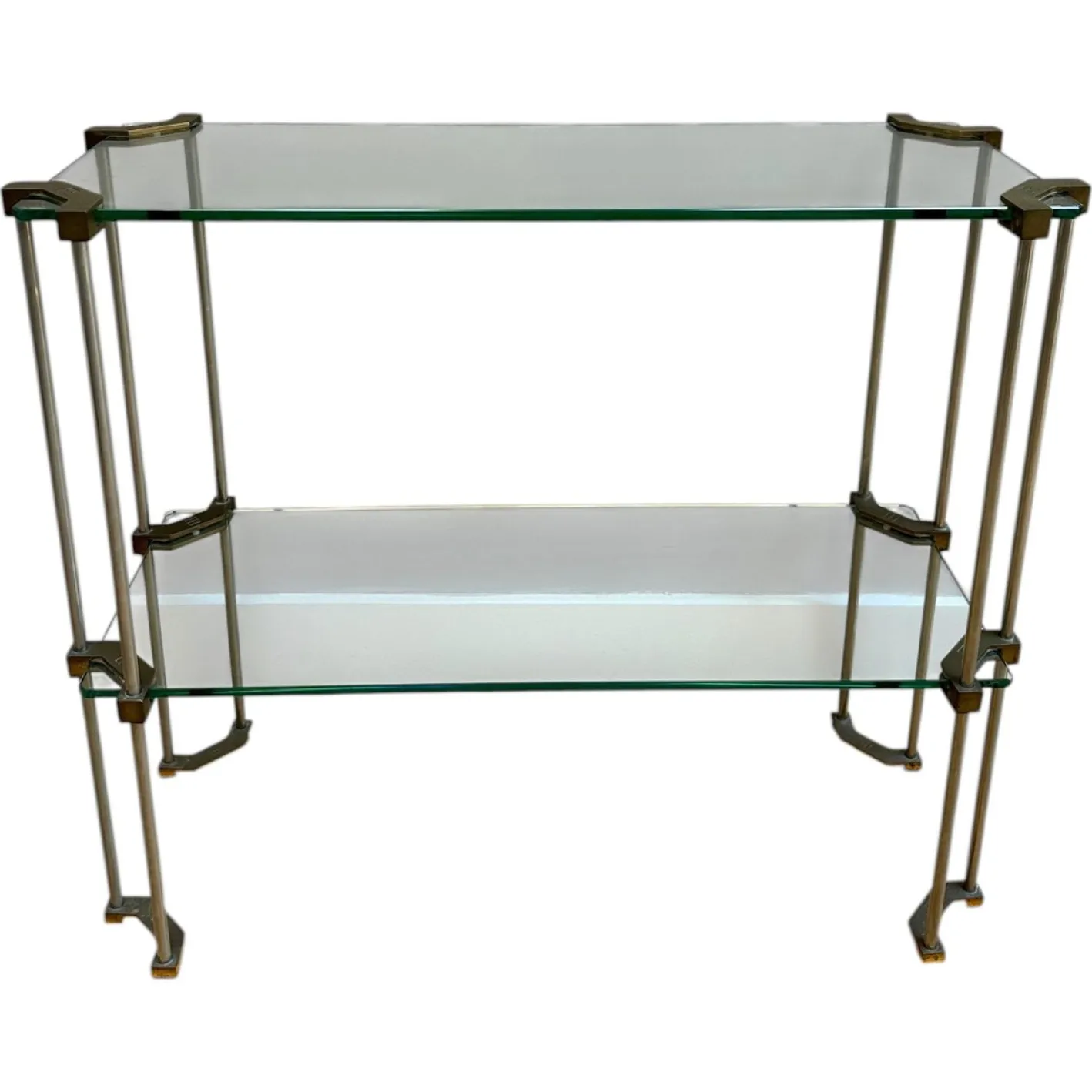 Zweistufiger Konsolentisch aus Messing & Glas von Peter Ghyczy, 1970