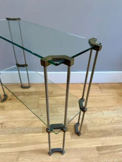 Zweistufiger Konsolentisch aus Messing & Glas von Peter Ghyczy, 1970